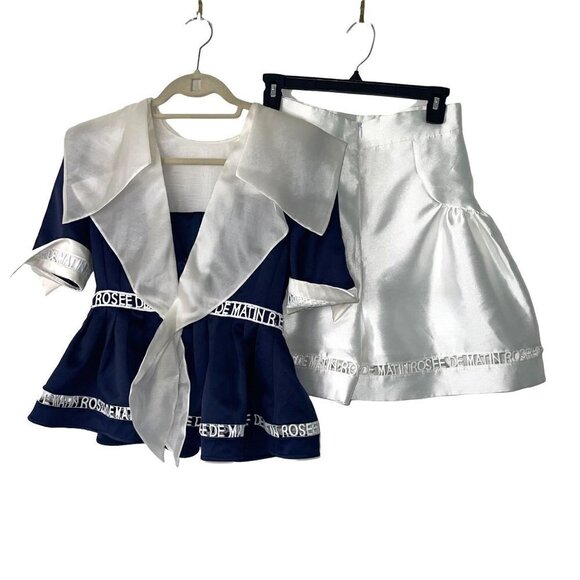 Rosee De Matin Womens Short Suit Size Small Sailor Suit Inspired Back Zip Navy - Picture 12 of 12